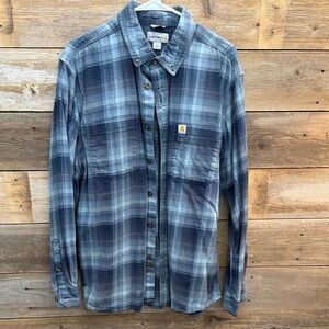 Carhartt Blue Plaid Long Sleeve Shirt relaxed fit.